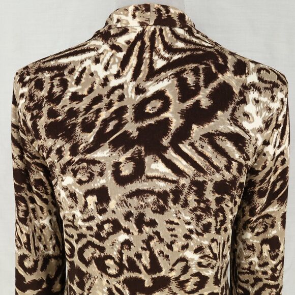 Chicos Travelers Jacket 1 Womens Medium 8 Animal Print Beige Brown Stretch Knit - Picture 15 of 15
